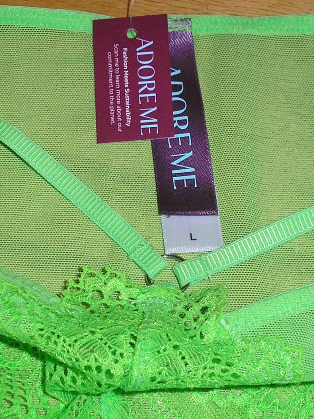 Adore Me Lace & Mesh Strap Front Green Bikini Panties Lingerie  Size Large - Picture 4 of 4